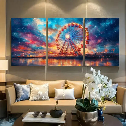 3pcs Vaporwave ferris wheel watercolor Metal Print Ready to Hang Art