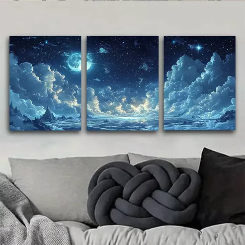 3pcs Beautiful Celestial Night Sky Wall Art Canvas Unframed - High Quality Print 100% Australian Made Wall Canvas