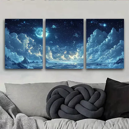 3pcs Beautiful Celestial Night Sky Wall Art Canvas Unframed - High Quality Print 100% Australian Made Wall Canvas