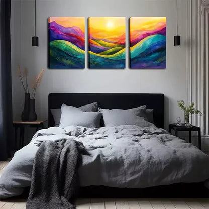 3pcs Abstract Mountain And Sunrise Wall Art Canvas Unframed - High Quality Print 100% Australian Made Wall Canvas