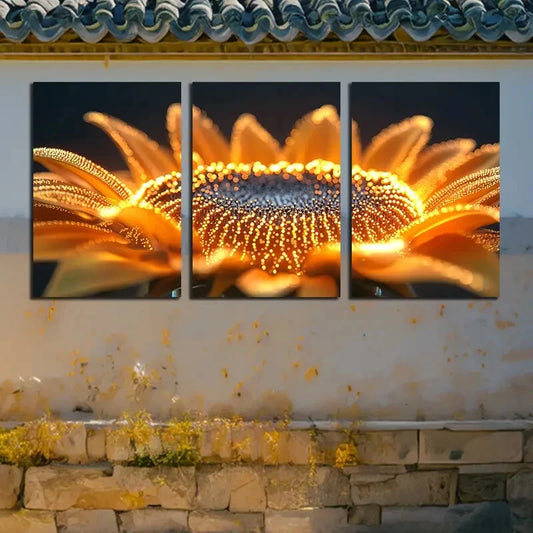 3pcs Vibrant Beautiful Sunflowers Illustration Metal Print Ready to Hang Art