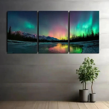 3pcs Northern Lights Over Alaska Art Painting Metal Print Ready to Hang Art