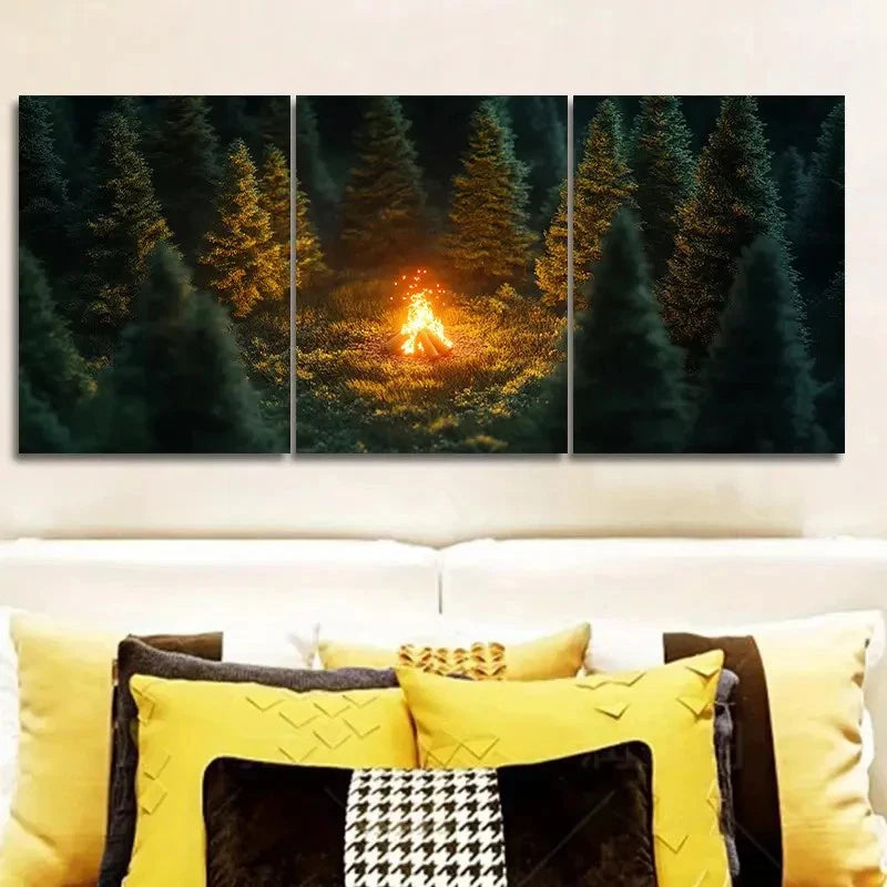 3pcs A Little Campfire Art Painting Wall Art Set Canvas Framed 60x90cm - High Quality Print 100% Australian Made Wall Canvas Ready to Hang