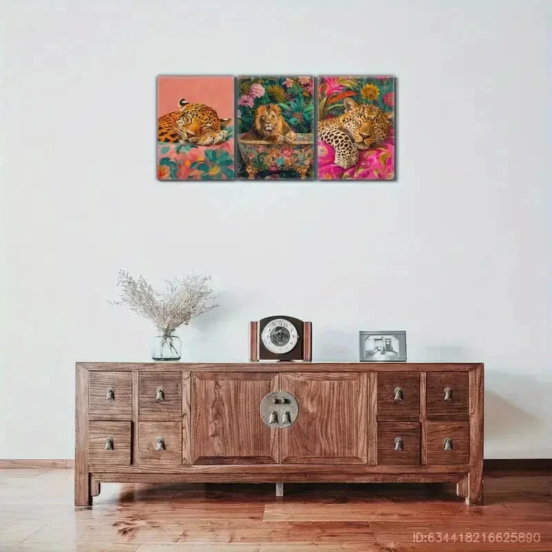 3pcs Lion in Bathtub Vivid Minimalist Poster Metal Print Ready to Hang Art