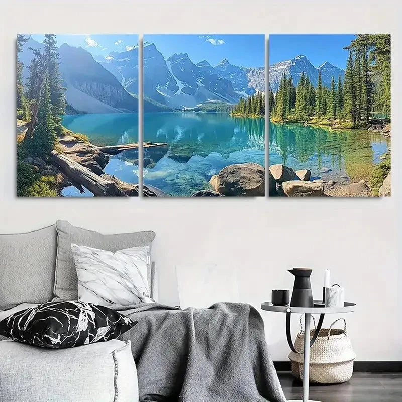 3pcs Tranquil Canadian Rocky Mountains Scene Metal Print Ready to Hang Art