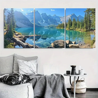 3pcs Tranquil Canadian Rocky Mountains Scene Metal Print Ready to Hang Art