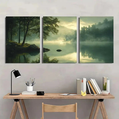 3pcs Ethereal Green Landscape Tranquil Nature Metal Print Ready to Hang Art