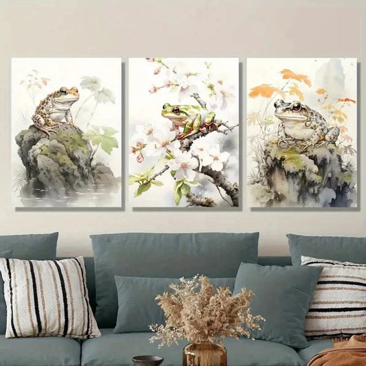 3pcs Frogs on Branches Vibrant Frog Nature Inspired MetalPrint Ready to Hang Art