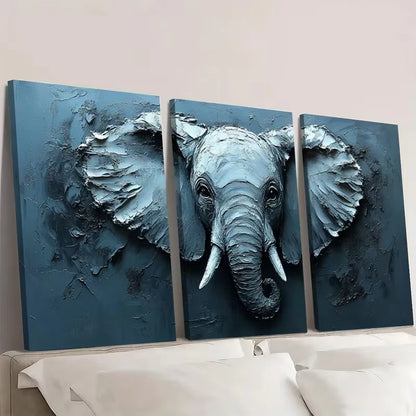 3pcs African Elephant Impasto Oil Painting  Wall Art Set Canvas Framed 60x90cm - High Quality Print 100% Australian Made Wall Canvas Ready to Hang