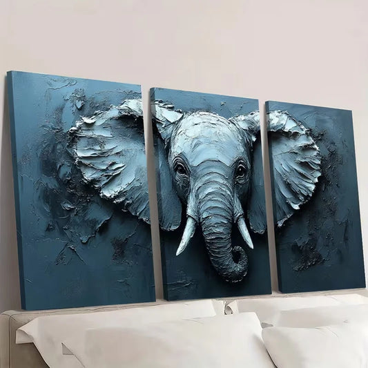 3pcs African Elephant Impasto Oil Painting  Wall Art Set Canvas Framed 60x90cm - High Quality Print 100% Australian Made Wall Canvas Ready to Hang