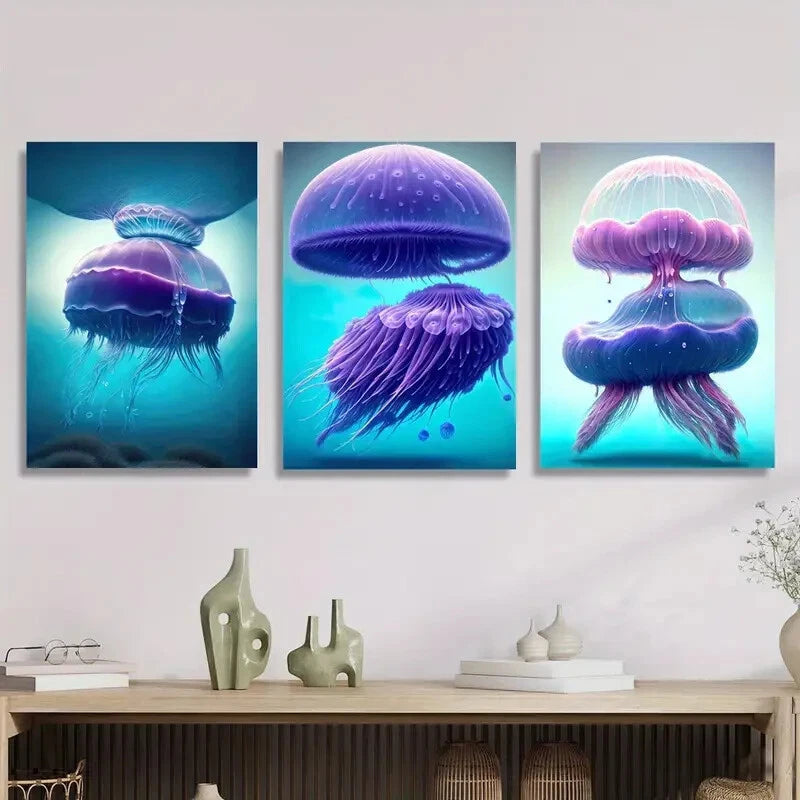 3pcs ,Wonderful marine life decorative paintings, Metal Print Ready to Hang Art