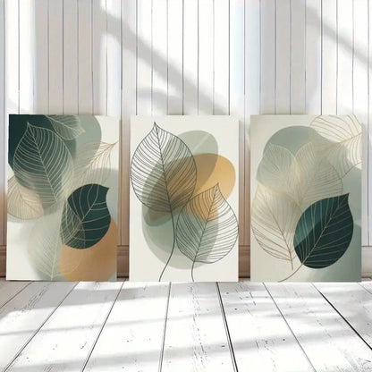 3pcs Abstract Leaves Green Tones Botanical Metal Print Ready to Hang Art