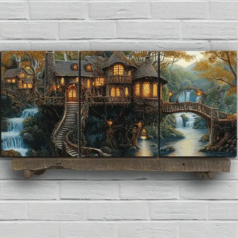 3pcs A Farm House in The ForestMetal Print Ready to Hang Art