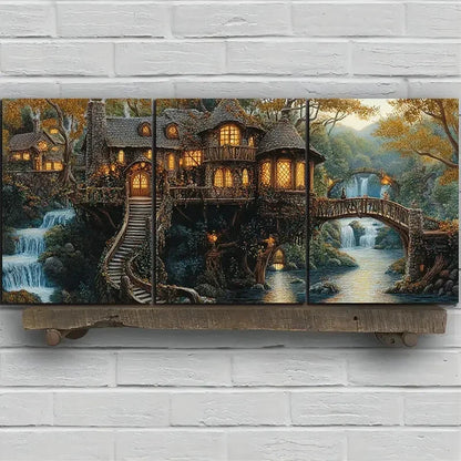 3pcs A Farm House in The ForestMetal Print Ready to Hang Art