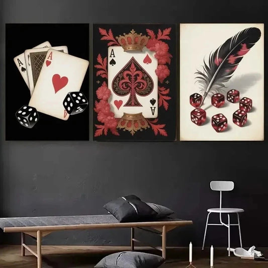 3pcs Pieces Featuring Playing Card Wall Art Canvas  Wall Art Set Canvas Framed 40x60cm - High Quality Print 100% Australian Made Wall Canvas Ready to Hang
