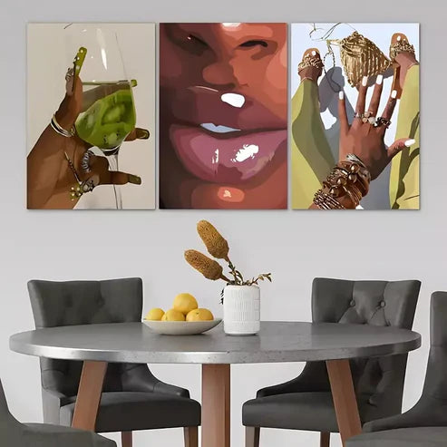 3pcs Fashion Black Woman Abstract Wall Art Set Canvas Unframed - High Quality Print 100% Australian Made Wall Canvas