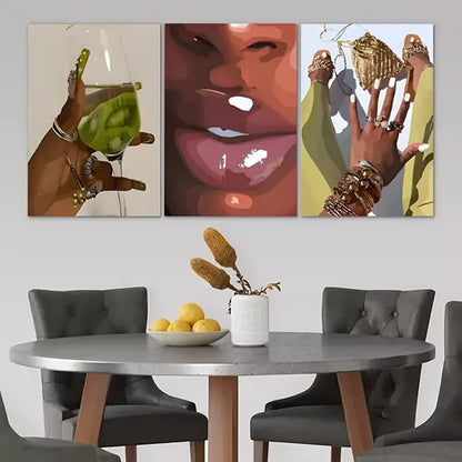 3pcs Fashion Black Woman Abstract Wall Art Set Canvas Unframed - High Quality Print 100% Australian Made Wall Canvas
