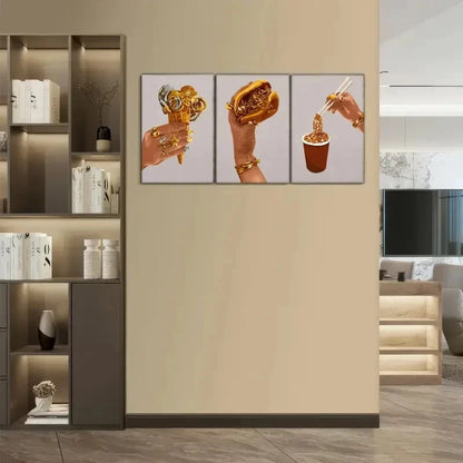 3pcs Ice cream Hamburger Instant Noodles Posters Metal Print Ready to Hang