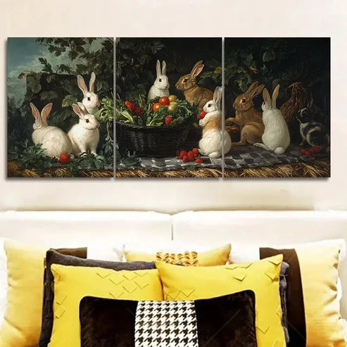 3pcs Rabbit farm Wall Art Set Canvas Unframed - High Quality Print 100% Australian Made Wall Canvas