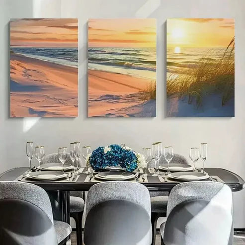 3pcs Sunset Beach Wall Art Set Canvas Unframed - High Quality Print 100% Australian Made Wall Canvas