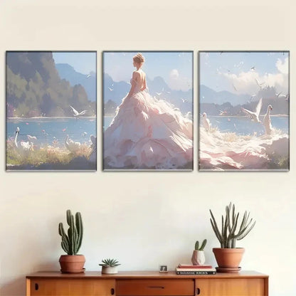 3pcs Romantic Bridal Mountain and Birds Metal Print Ready to Hang Art