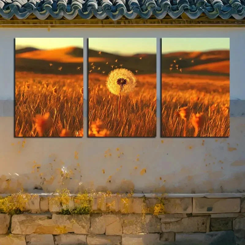 3pcs Vibrant Dandelions in the Fields Design Metal Print Ready to Hang Art