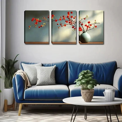 3pcs Elegant Red Plum Blossom Triptych Perfect Wall Art Canvas Unframed - High Quality Print 100% Australian Made Wall Canvas