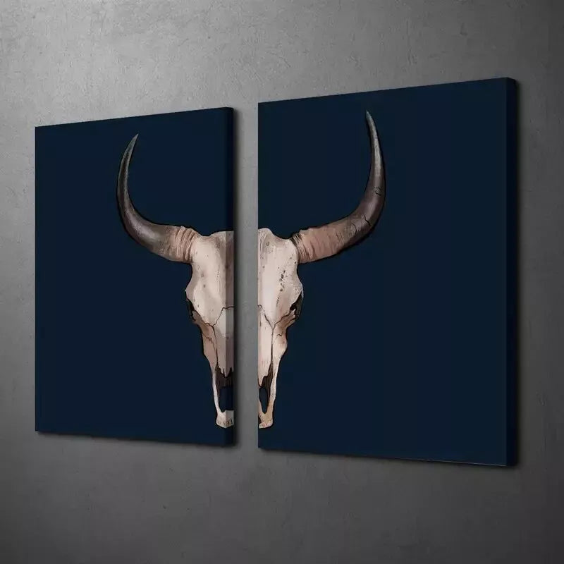 2pcs Decorative Painting, Skull Artwork, Southwest Desert Cowboy Canvas Framed 50x75cm - High Quality Print 100% Australian Made Wall Canvas Ready to Hang - Bella Home Decor