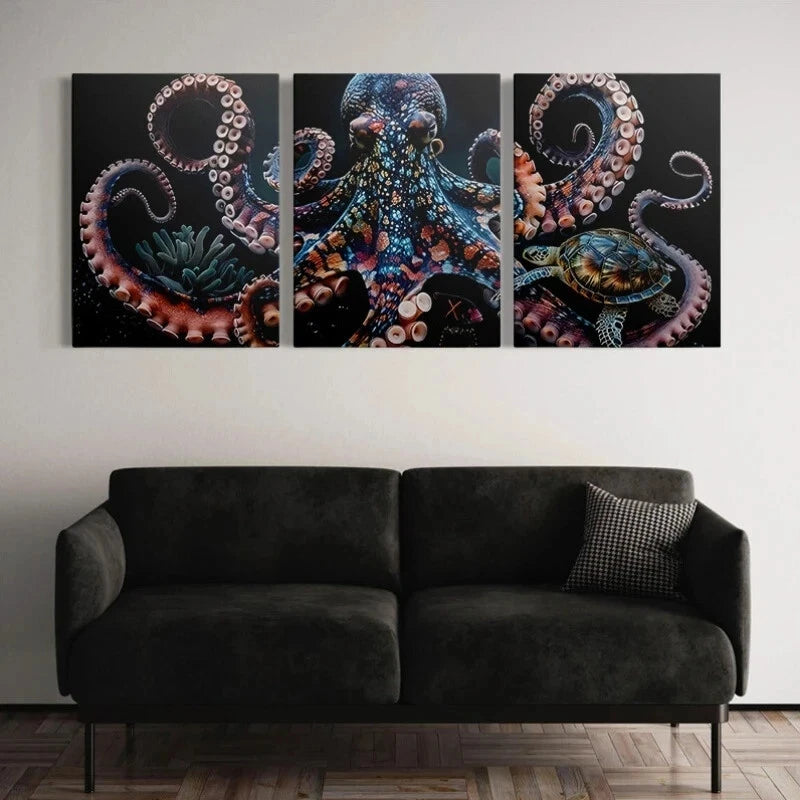3pcs Multicolour Octopus Sea Animal Metal Print Ready to Hang Art