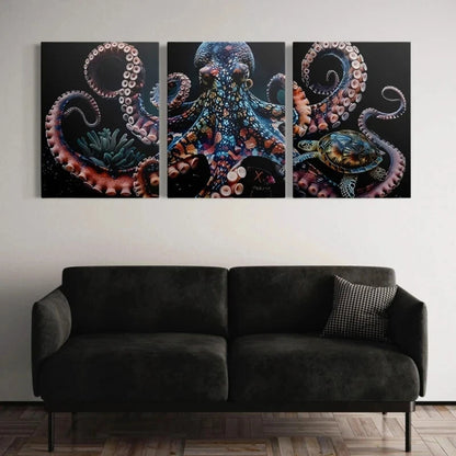 3pcs Multicolour Octopus Sea Animal Metal Print Ready to Hang Art