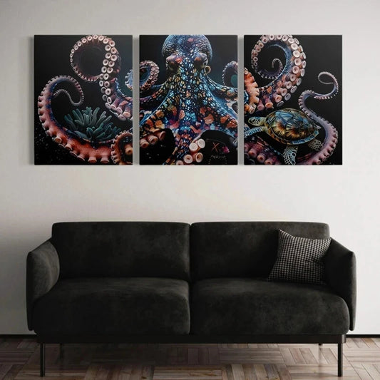 3pcs Multicolour Octopus Sea Animal Metal Print Ready to Hang Art