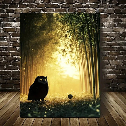 Beautiful Dreamlike Owl Playing with Ball Painting 40x60cm Metal Print Ready to Hang