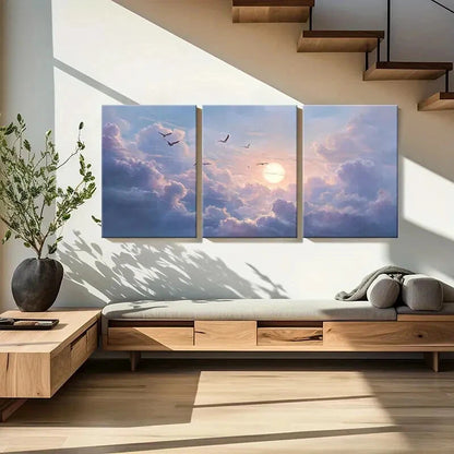 3pcs Sunset Sky Birds Clouds Artwork Poster Metal Print Ready to Hang Art