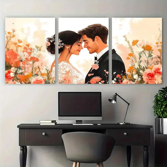 3pcs Wedding Guest Book illustration couple Metal Print Ready to Hang Art