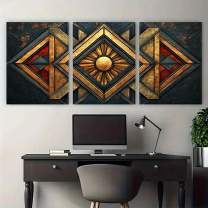 3pcs Geometric Elegant Ornamental Texture Design Metal Print Ready to Hang Art