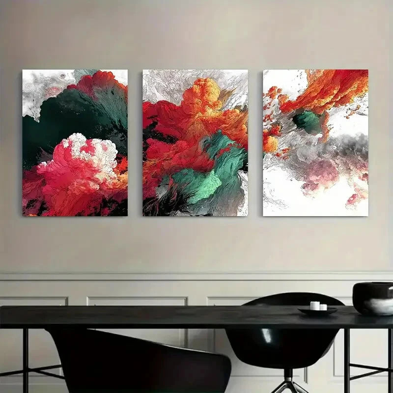 3pcs Vibrant Abstract Floating Islands Metal Print Ready to Hang Art