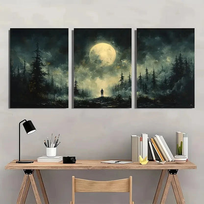 3pcs Whispering Shadows Celestial Skies Painting Metal Print Ready to Hang Art