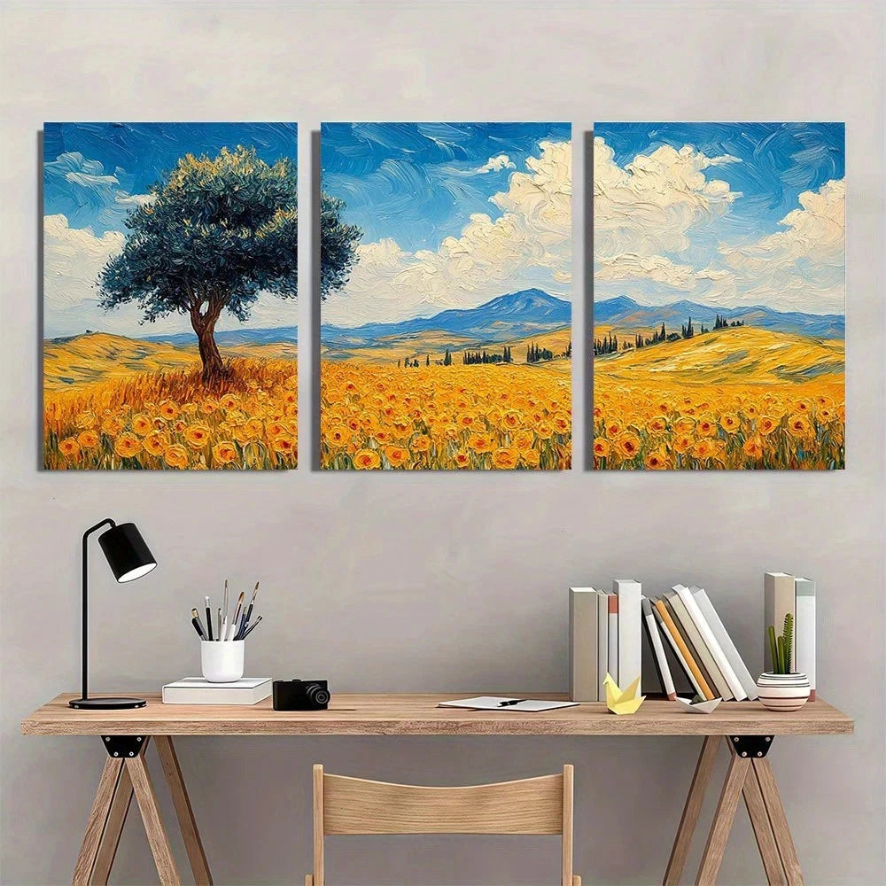 3pcs Farmhouse Classic Style Oil Painting Metal Print Ready to Hang Art
