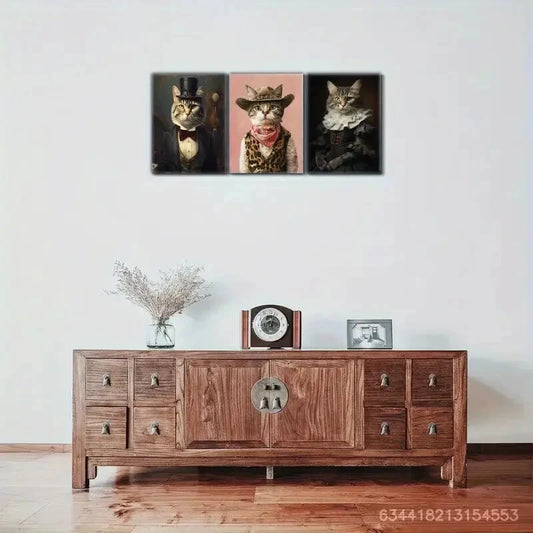 3pcs Artistic Expression Cat character Metal Print Ready to Hang Art