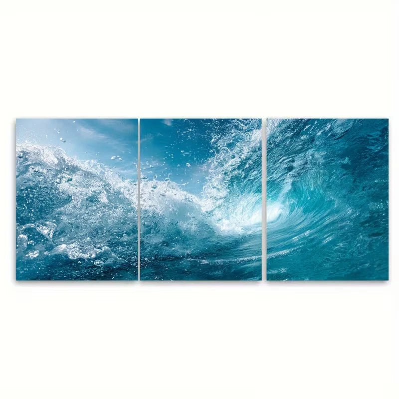 3pcs Open Sea Photos Light Blue Water Picture Metal Print Ready to Hang Art