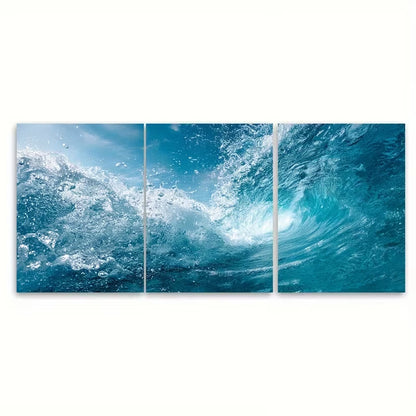 3pcs Open Sea Photos Light Blue Water Picture Metal Print Ready to Hang Art