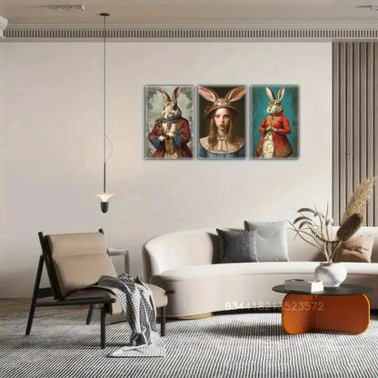 3pcs Rabbit Prints Portrait Art Posters Metal Print Ready to Hang Art