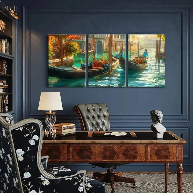 3pcs Venetian Gondolas Water Reflections Metal Print Ready to Hang Art
