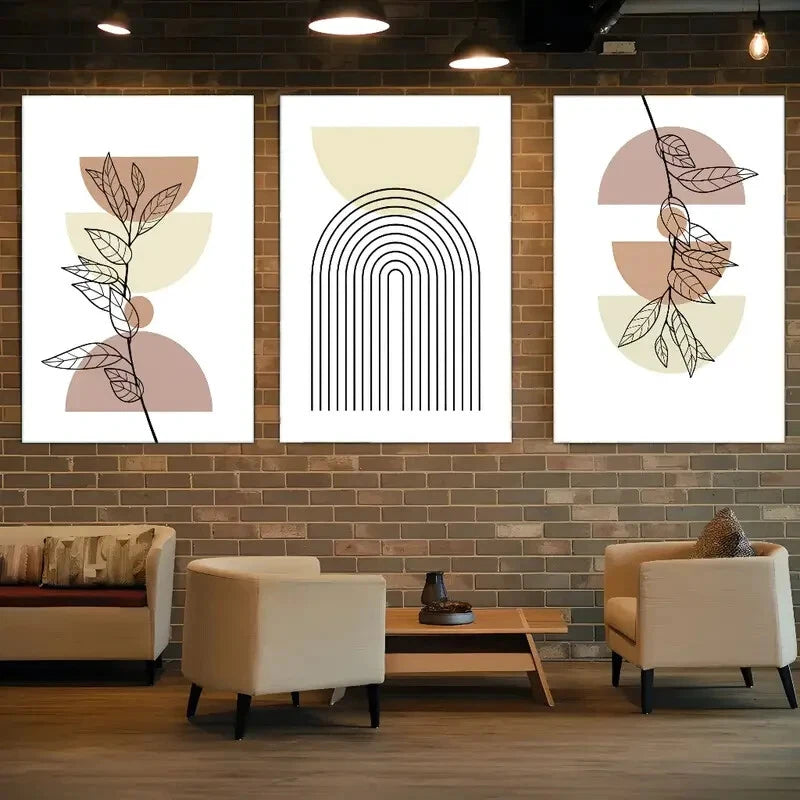 3pcs Sage Green Boho Art Minimalist Art Metal Print Ready to Hang Art