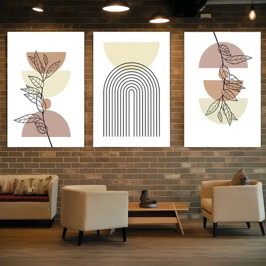 3pcs Sage Green Boho Art Minimalist Art Metal Print Ready to Hang Art