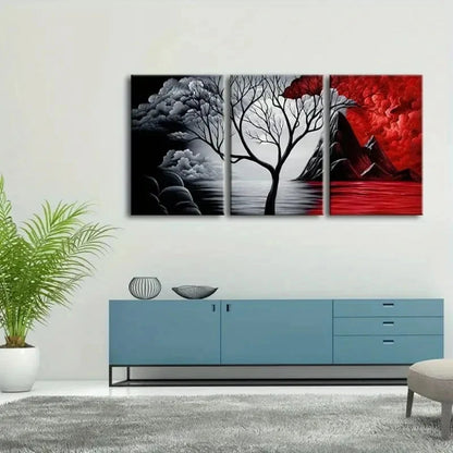 3pcs Abstract Lake View And Tree Metal Print Ready to Hang Art