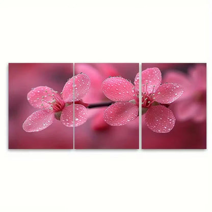 3pcs Delicate Pink Floral Macro Metal Print Ready to Hang Art