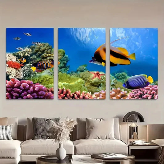 3pcs Marine Life Coral Reef Wall Art Metal Print Ready to Hang Art