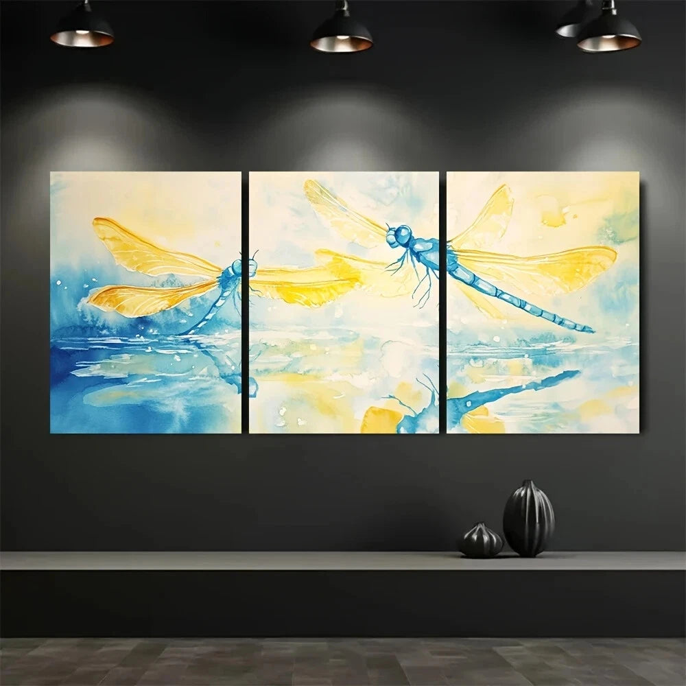 3pcs Summer Scene with Lemon Yellow & Sky Blue Metal Print Ready to Hang Art