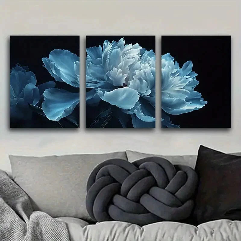 3pcs Featuring Large White Flowers Paintings Metal Print Ready to Hang Art